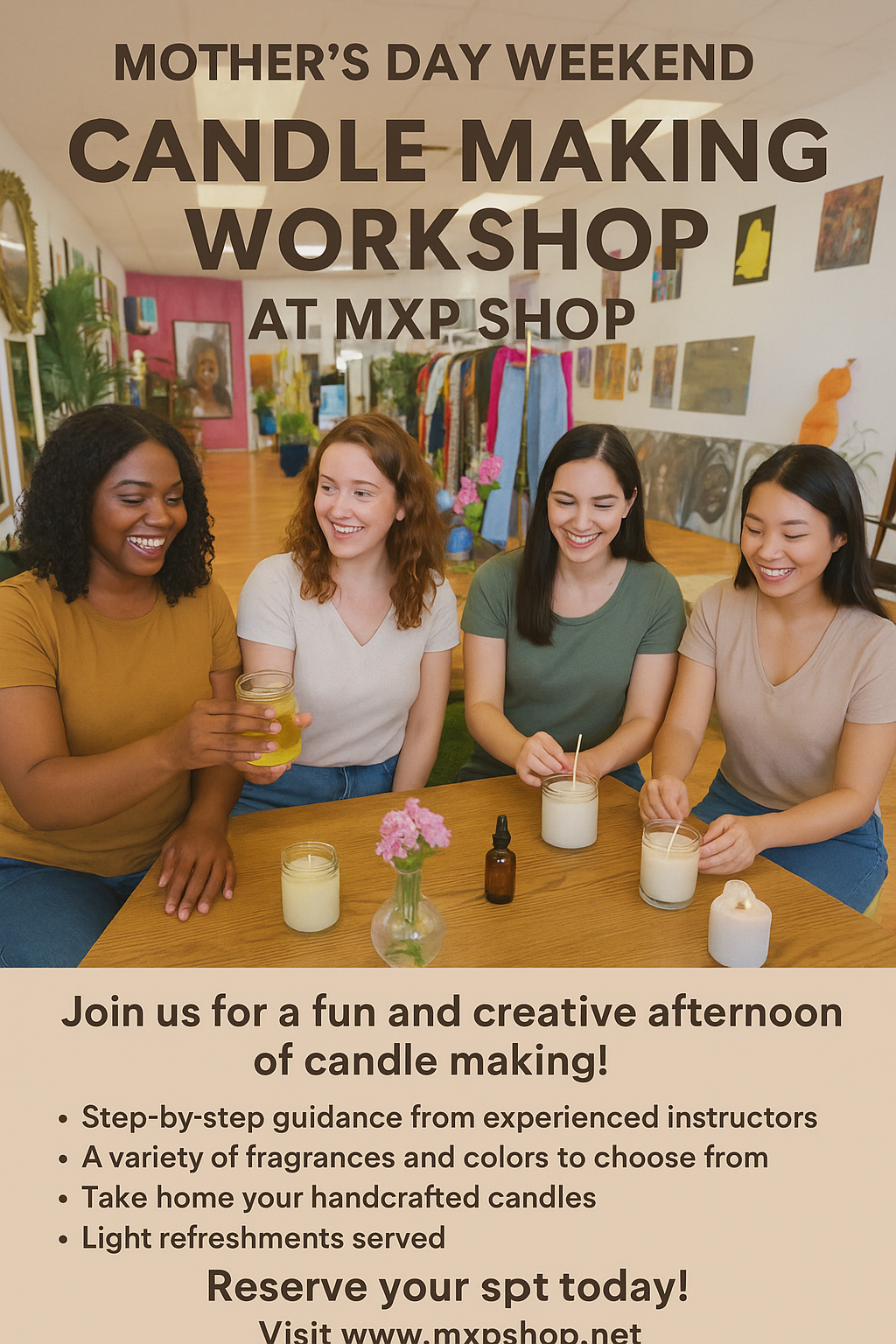 Mother's Day weekend (( CANDLE MAKING / SIP AND PAINT )) Mother's Day out! Indianapolis at mxp shop