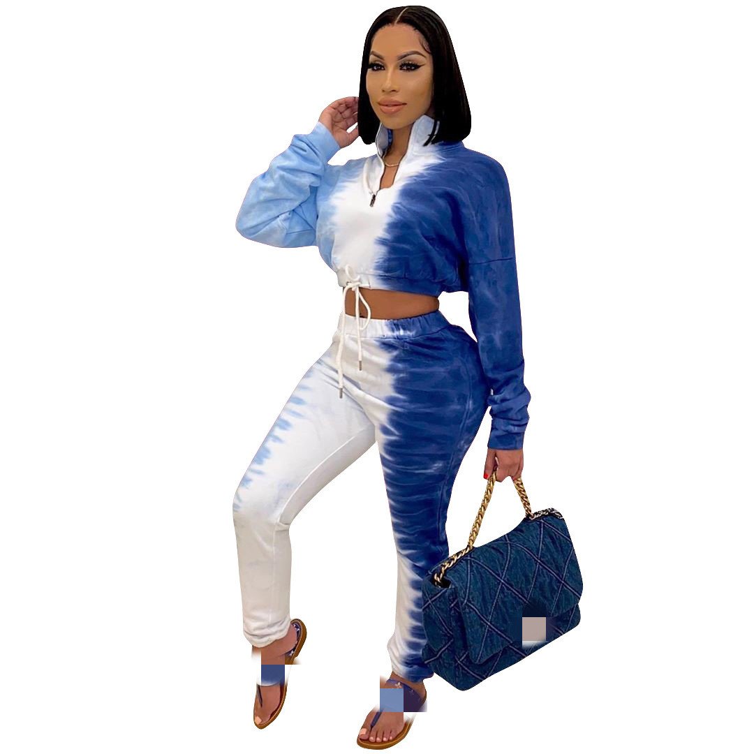 Casual Printed Stretch Sweatshirt and Waist Sports Set