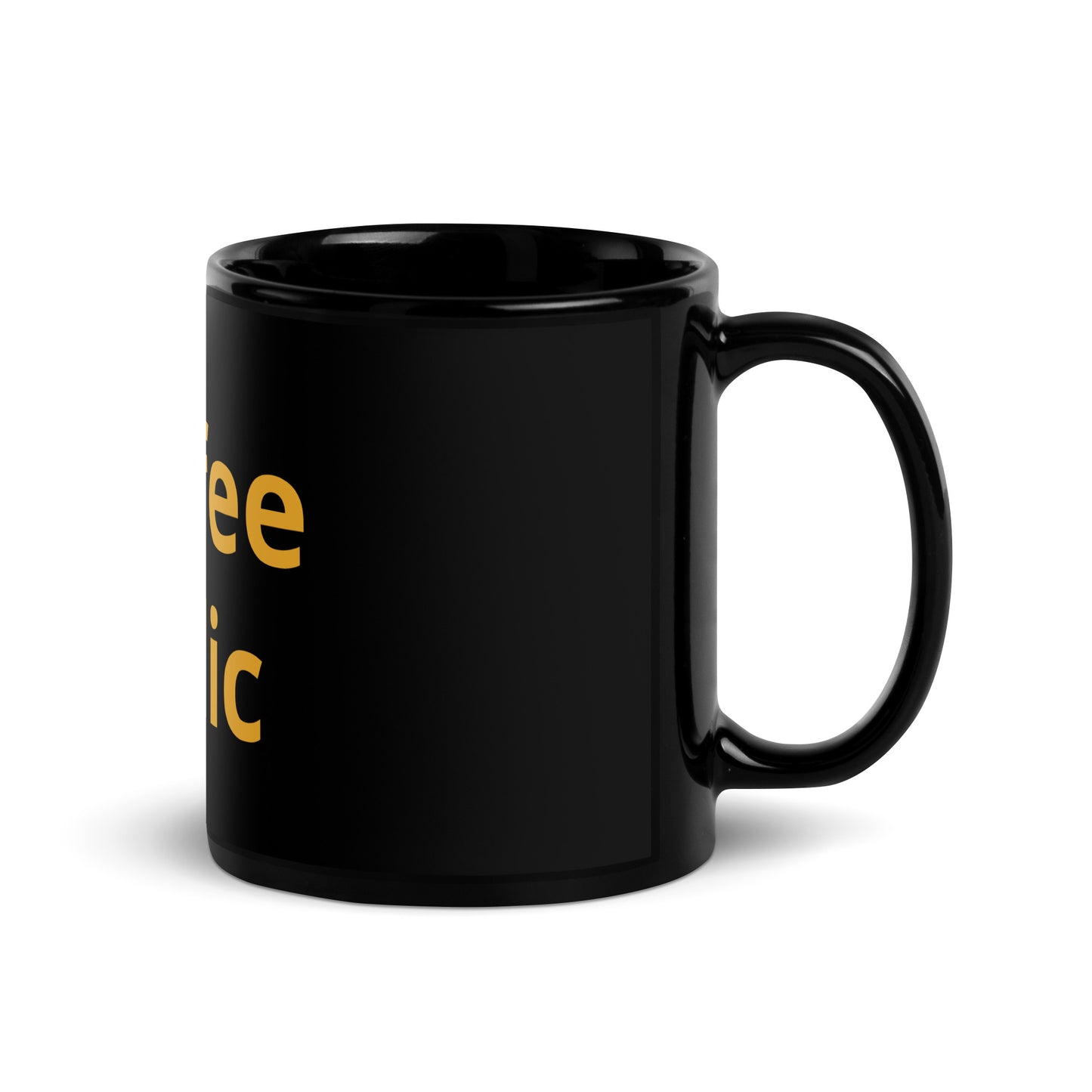 Black coffee or tea mug with phrase "coffee holic" 