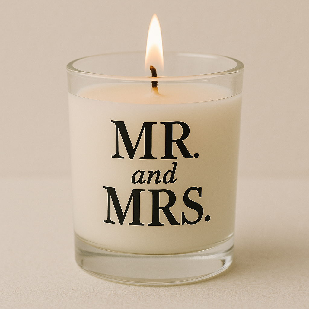 Custom clear glass wedding candle favors Indianapolis