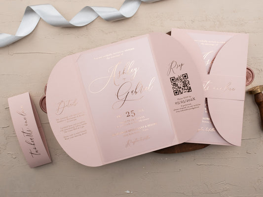 Acrylic Blush Pink Wedding Invitation with Rose Gold Foil & Jacket