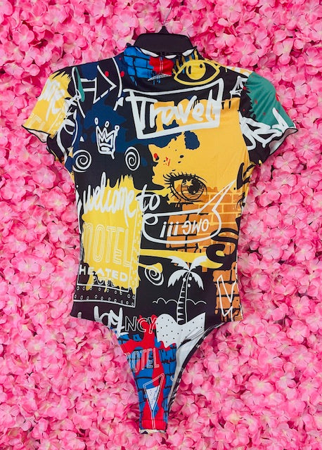 Graphic Graffiti Short Sleeve Bodysuit Top