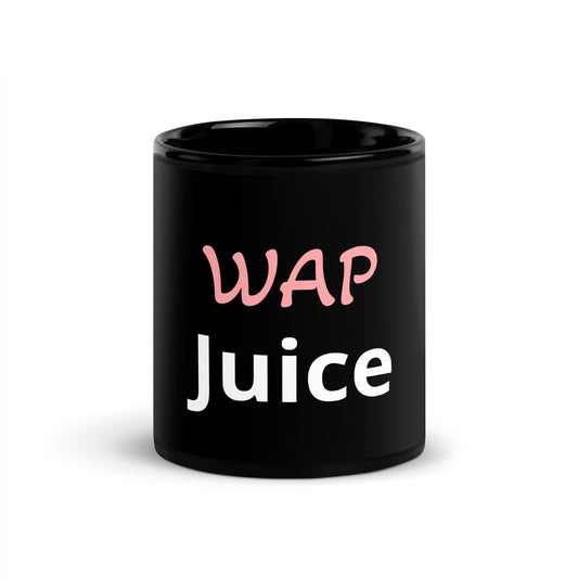 black ceramic coffee or tea mug with phrase wap juice