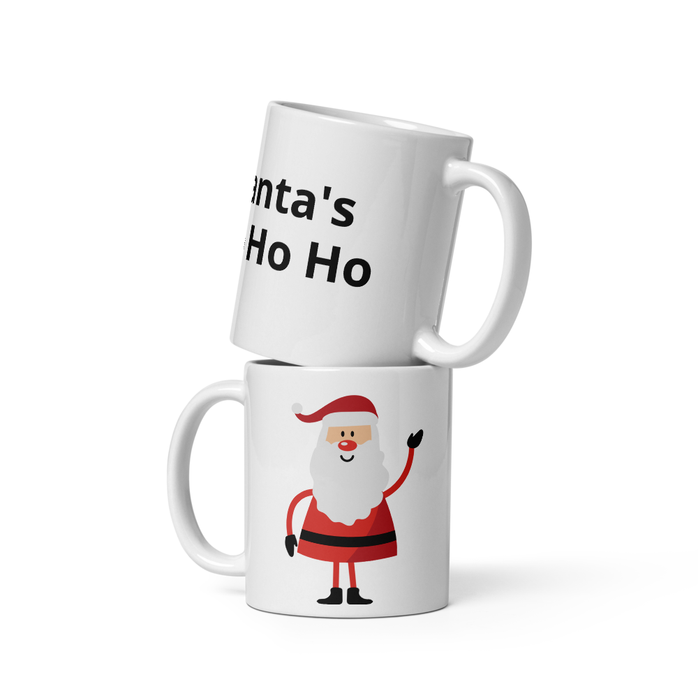 ceramic white santa mug for holiday coffee or tea and gift giving
